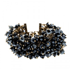 Pre Owned CH Carolina Herrera Metallic Beads Gold Tone Wide Bracelet 17cm