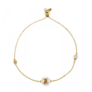 Pre Owned CH Carolina Herrera Faux Pearl Gold Tone Balance Bracelet