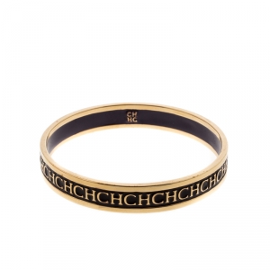 Pre Owned CH Carolina Herrera Logo Purple Enamel Gold Tone Bangle Bracelet