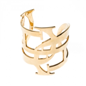Pre Owned CH Carolina Herrera Initial Gold Tone Wide Open Cuff Bracelet