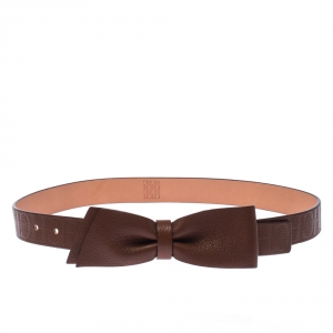 Pre Owned Carolina Herrera Brown Leather Bow Belt 80CM