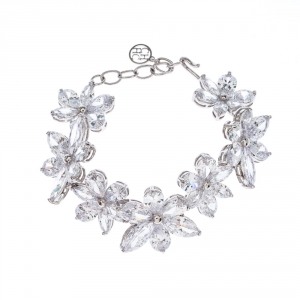 Pre Owned CH Carolina Herrera Crystal Jasmine Collection Silver Tone Hook Bracelet