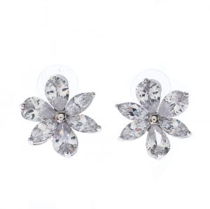 Pre Owned CH Carolina Herrera Crystal Jasmine Collection Silver Tone Stud Earrings