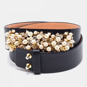 Pre Owned CH Carolina Herrera Black Leather Embellished Belt 85CM