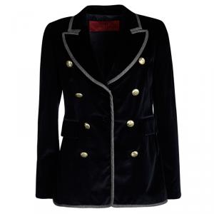 Pre Owned CH Carolina Herrera Navy Blue Velvet Contrast Piping Double Breasted Blazer M