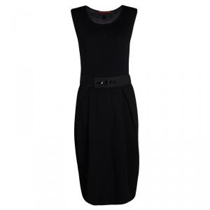 Pre Owned CH Carolina Herrera Black Knit Embellished Belt Detail Sleeveless Dress M