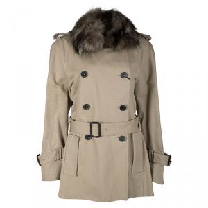 Pre Owned CH Carolina Herrera Beige Raccoon Fur Detail Trench Coat M
