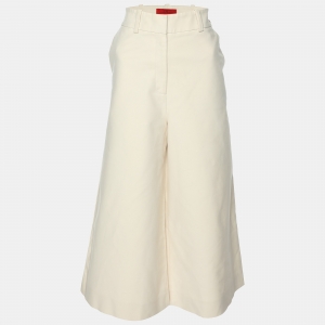 CH Carolina Herrera Cream Stretch Cotton Wide Leg Capri Pants S