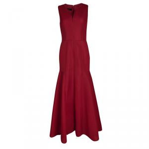 Pre Owned CH Carolina Herrera Red Tricot Mesh Sleeveless Gown M