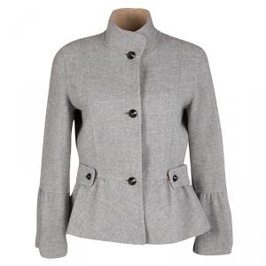 Pre Owned CH Carolina Herrera Grey Wool Peplum Coat M