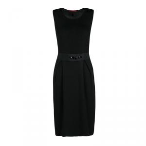 Pre Owned CH Carolina Herrera Black Knit Embellished Belt Detail Sleeveless Dress S