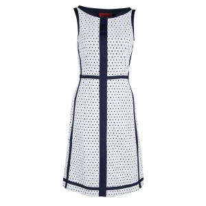 Pre Owned CH Carolina Herrera Navy Blue and White Eyelet Embroidered Sleeveless Dress S