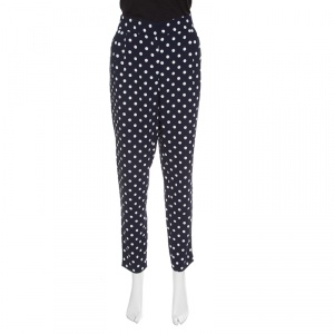 CH Carolina Herrera Navy Blue Polka Dotted Tapered High Waist Trousers M