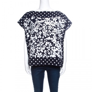 Pre Owned CH Carolina Herrera Navy and White Floral Print Square Top M
