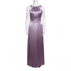 Pre Owned CH Carolina Herrera Purple Silk Satin Belted Sleeveless Gown M