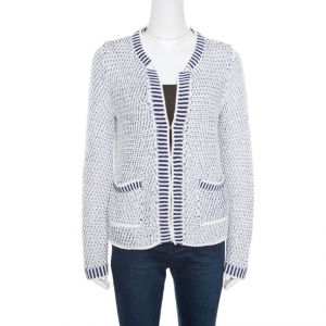 Pre Owned CH Carolina Herrera White and Navy Blue Textured Jacket M