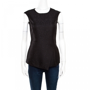 Pre Owned CH Carolina Herrera Black Floral Embossed Jacquard Asymmetric Peplum Top S