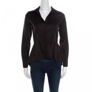 Pre Owned CH Carolina Herrera Black Cotton Peplum High Low Blouse XS