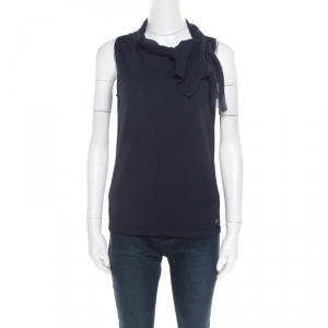 Pre Owned CH Carolina Herrera Navy Blue Knit Draped Neck Sleeveless Top M