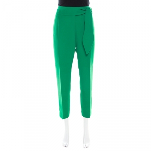 CH Carolina Herrera Parrot Green Waist Tie Detail High Waist Pants S