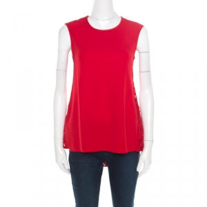 Pre Owned CH Carolina Herrera Red Lace Back Detail Sleeveless High Low Top XS