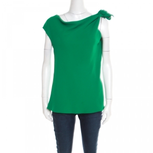 Pre Owned CH Carolina Herrera Green One Shoulder Tie Detail Sleeveless Top S