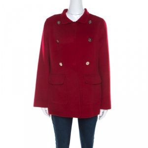 CH Carolina Herrera Red Wool Pea Coat M 