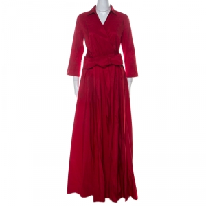 Pre Owned CH Carolina Herrera Red Cache-Coeur Taffeta Shirt-Dress Evening Gown M