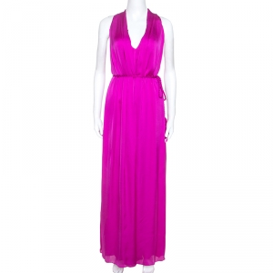 Pre Owned Carolina Herrera Magenta Silk Keyhole Back Detail Sleeveless Dress L