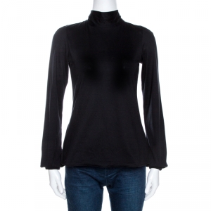 Pre Owned CH Carolina Herrera Black Cotton Neck Tie Detail Top XS