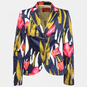 Pre Owned CH Carolina Herrera Blue Floral Printed Cotton Blazer M