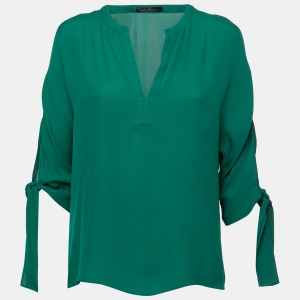 Pre Owned CH Carolina Herrera Green Silk V-Neck Blouse M