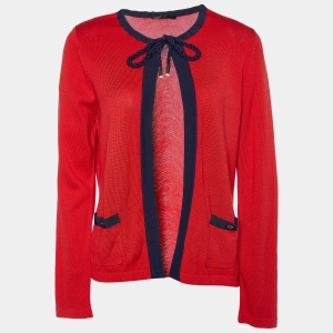 CH Carolina Herrera Red Silk & Cotton Knit Cardigan M