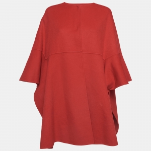 Pre Owned CH Carolina Herrera Red Wool Blend Poncho M