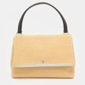 CH Carolina Herrera Beige Woven Straw Camelot Top Handle Bag