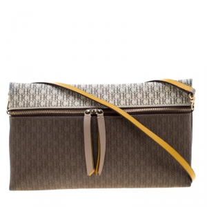 Pre Owned Carolina Herrera Brown Monogram Coated Canvas Crossbody Bag