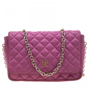Pre Owned Carolina Herrera Pink Quilted Leather Shoulder Bag