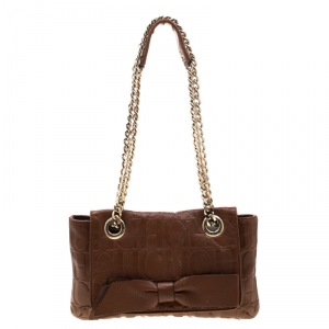 Pre Owned Carolina Herrera Brown Monogram Leather Audrey Shoulder Bag