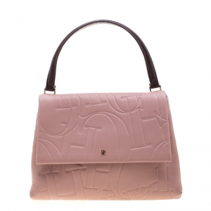 Pre Owned Carolina Herrera Pink Embossed Leather Top Handle Bag