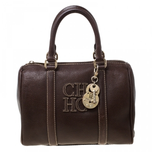 CH Carolina Herrera Brown Leather Andy Boston Bag