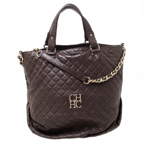Pre Owned Carolina Herrera Brown Quilted Leather Bowler Bag