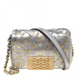 Pre Owned CH Carolina Herrera Metallic Silver Embellished Crossbody Bag