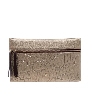 Pre Owned Carolina Herrera Metallic Monogram Crossbody Bag