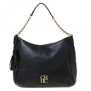 Pre Owned Carolina Herrera Black Leather Maria Shoulder Bag