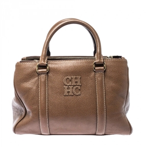 CH Carolina Herrera Light Brown Leather Andy Boston Bag