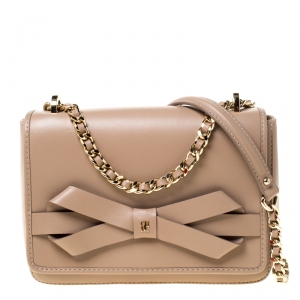 Pre Owned CH Carolina Herrera Beige Leather Flap Crossbody Bag