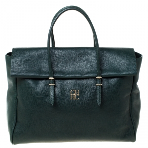Pre Owned Carolina Herrera Dark Green Leather Tempo Collection Adagio Tote