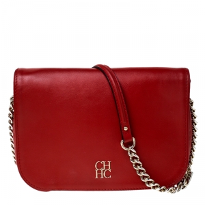 Pre Owned CH Carolina Herrera Red Leather Crossbody Bag