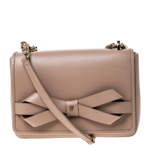 Pre Owned CH Carolina Herrera Beige Leather Flap Crossbody Bag