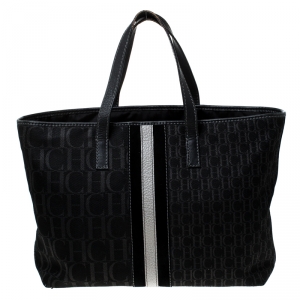 Pre Owned CH Carolina Herrera Black Monogram Canvas and Leather Tote 